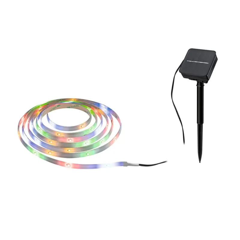 LED Strip Solar 3m inkl. Dämmerungssensor RGB für Balkon und Garten, mit Solarmodul und Erdspieß