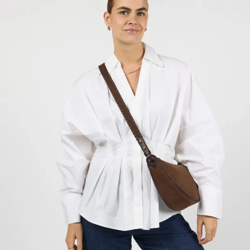 Leo Tasche - Suede Leder Chocolate Crossbody Strap