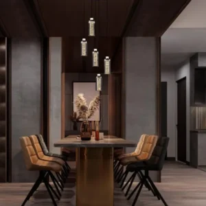Lune LED Pendelleuchte 5-flammig Ø 34cm 3000K Schwarz, Chrom für stilvolles Esszimmer über dem Tisch