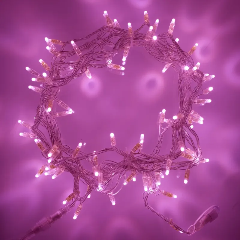 100er LED Lichterkette pink transparentes Kabel koppelbar 10m