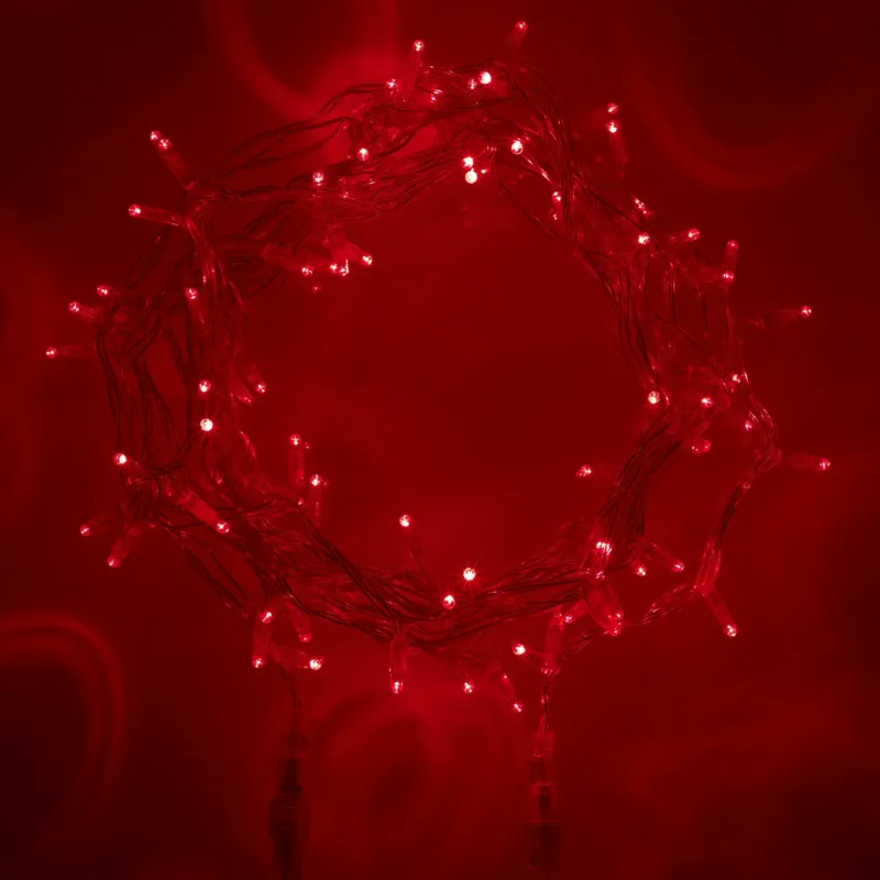 100er LED Lichterkette rot transparentes Kabel koppelbar 10m