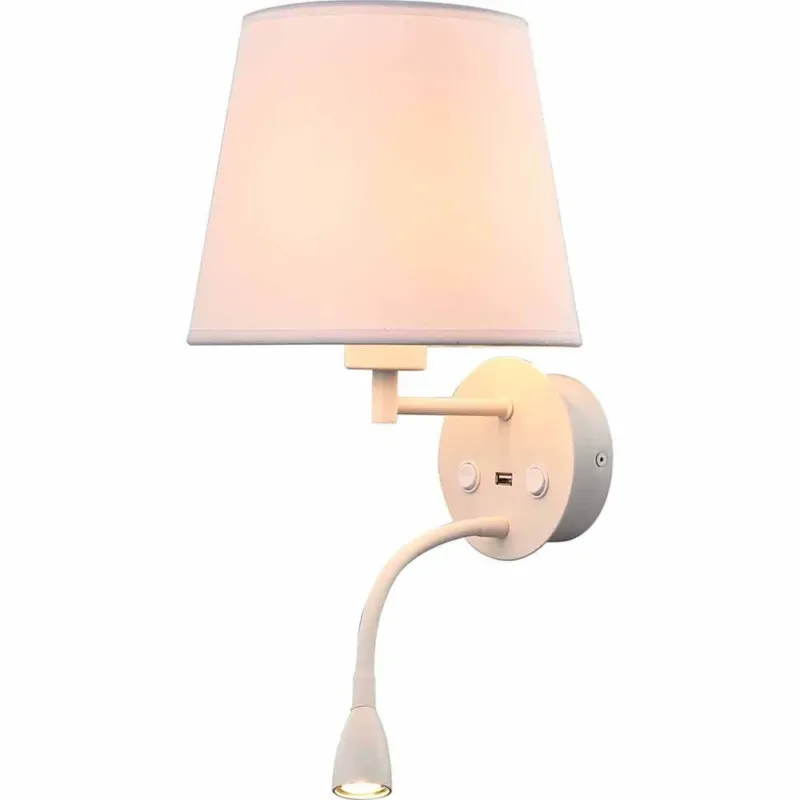 Caicos Wandleuchte + LED-Lesespot + USB-Anschluss in modernem Design, ideal für Flure und Schlafräume.