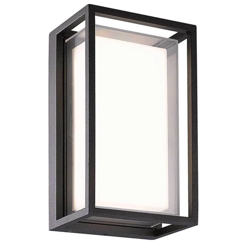 Chamonix rechteckige Outdoor LED-Wandleuchte in modernem Design aus Metall und Glas.