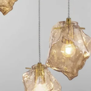 Odelle Pendelleuchte 3-flammig Ø 40cm Gold, Bernstein, mundgeblasenes Glas, dimmbar