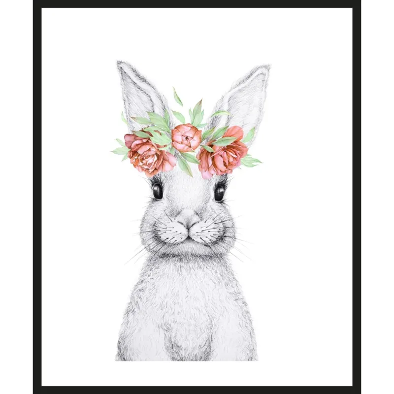 Rahmenbild - Grauer Hase mit Ohrenschmuck