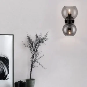 Palmer Wandleuchte Ø 13cm E14 2-flammig Schwarz, Rauch – moderne Wandleuchte mit Rauchglas und warmem Licht