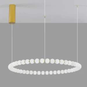 Perla LED Pendelleuchte 46-flammig Ø 104cm 3000K Gold, goldene Hängelampe mit weißen Kugeln
