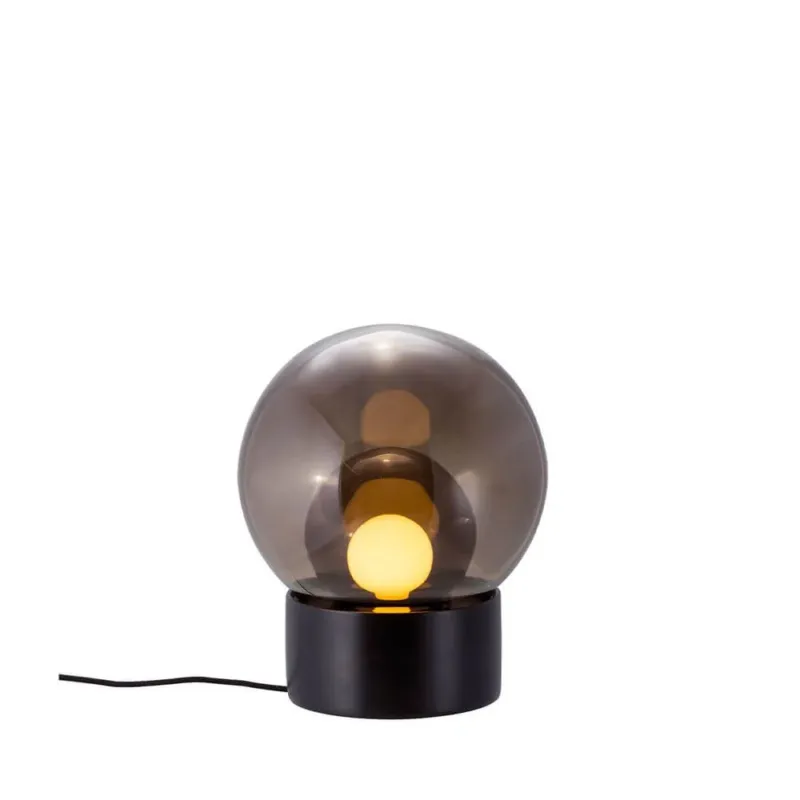 Pulpo LED Tischleuchte Boule Small Ø 29cm Rauchfarben/Schwarz mit mundgeblasenem Kugelglas und Porzellanfuß