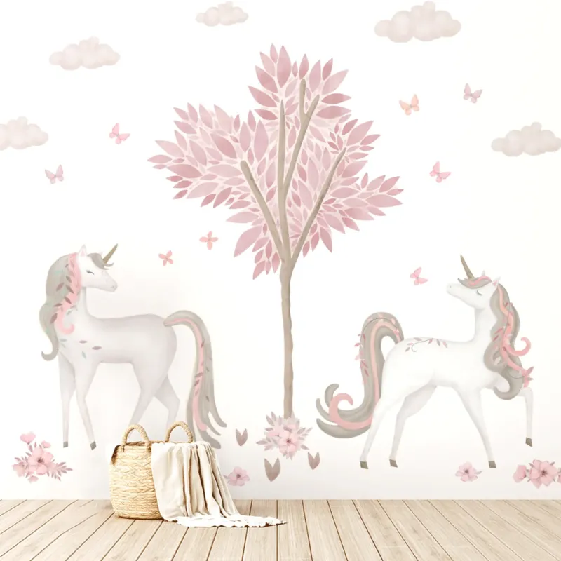 Wandtattoo Einhorn - Magische Einhörner mit Baum