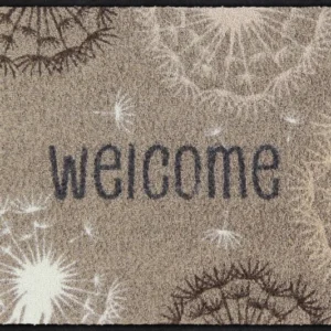 Salonloewe Fußmatte mit Welcome-Schriftzug und Pusteblumen auf Beige