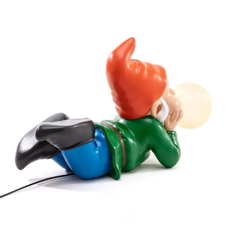 Seletti Gummy Dreaming Tischlampe LED dimmbar USB, liegender Zwerg mit leuchtendem Kaugummiball