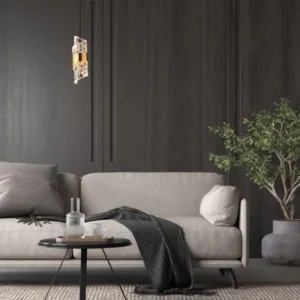 Seneca LED Pendelleuchte Ø 6,5cm 3000K Schwarz, Gold in modernem Wohnzimmer über dem Sofa