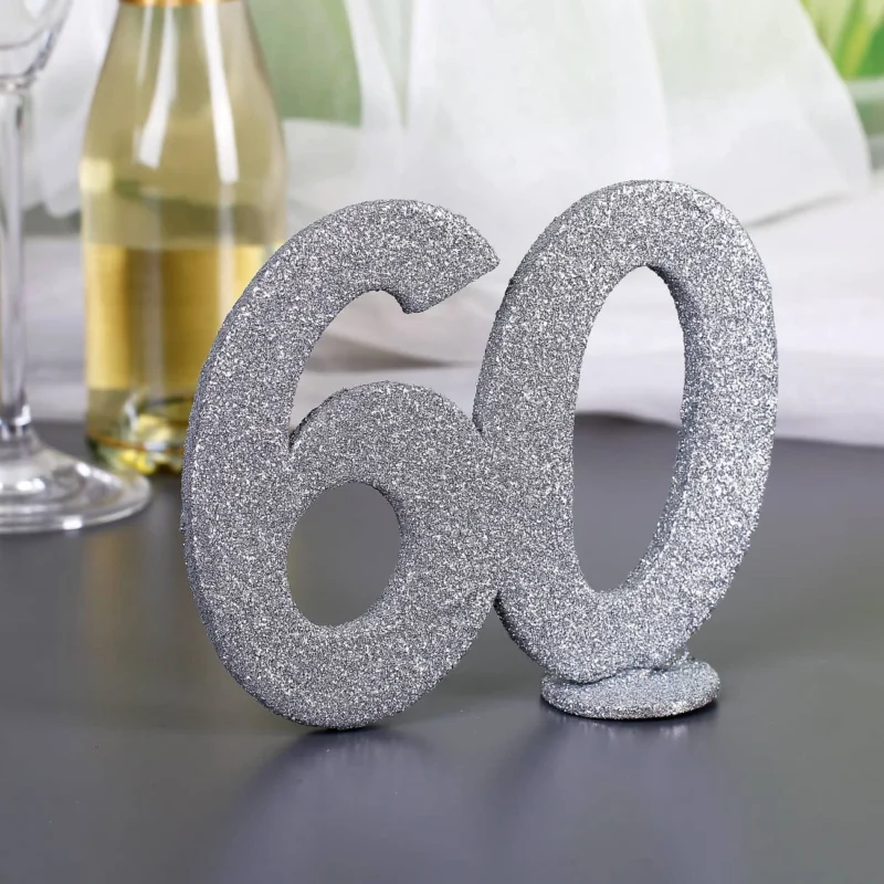 Silberne Dekozahl 60 zum Geburtstag für Tischdekoration