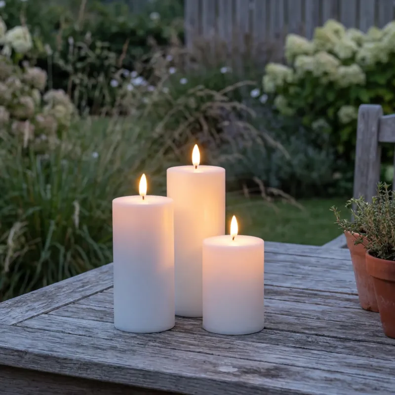 Solar LED Outdoor-Stumpenkerzen – 3er-Set mit 3D-Flamme