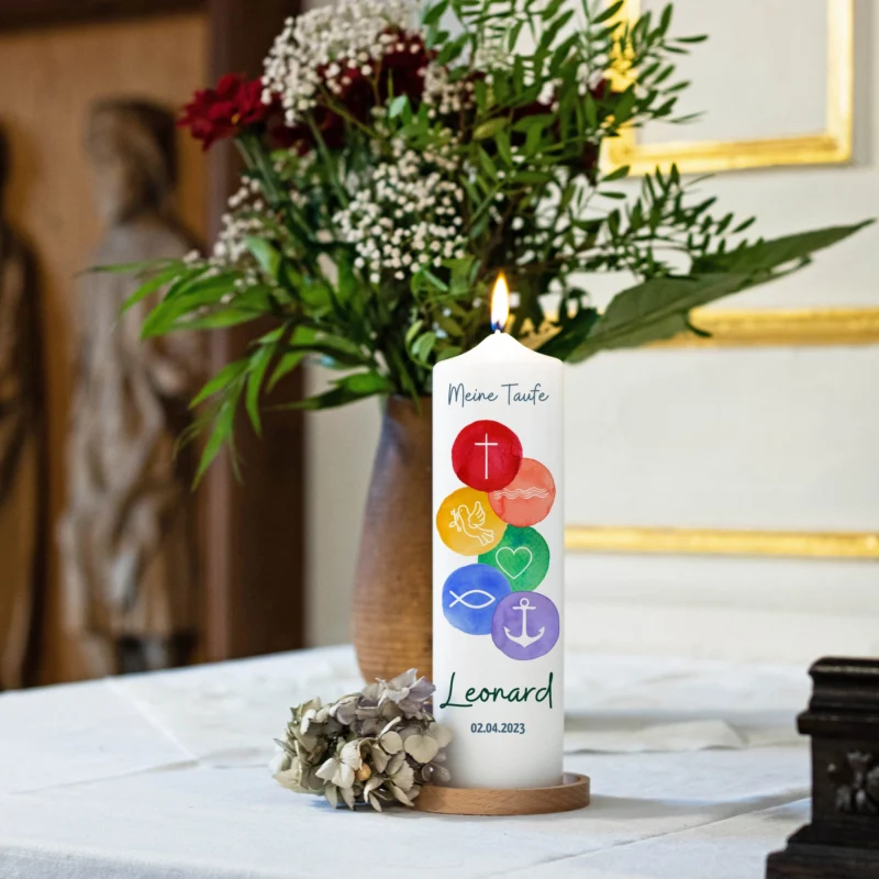 Personalisierte Taufkerze 6 Symbole