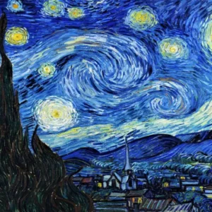 Diamond Painting Set Van Gogh Sternennacht: Quadratische Steine auf 40x60cm Leinwand mit berühmtem blauem Nachthimmel-Motiv