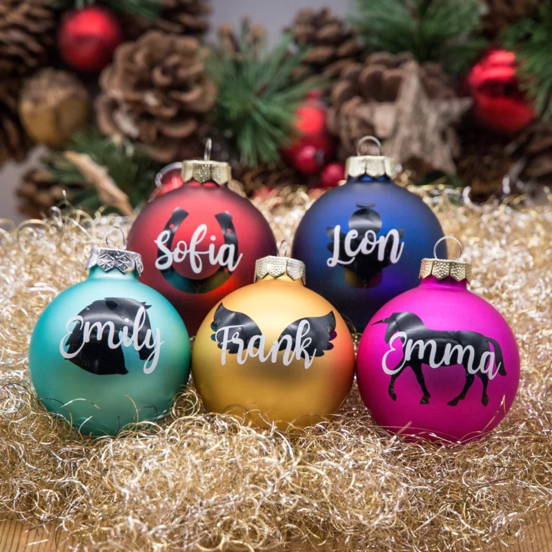 Personalisierte Weihnachtskugel mit Motiv – Pferd, Einhorn, Engel