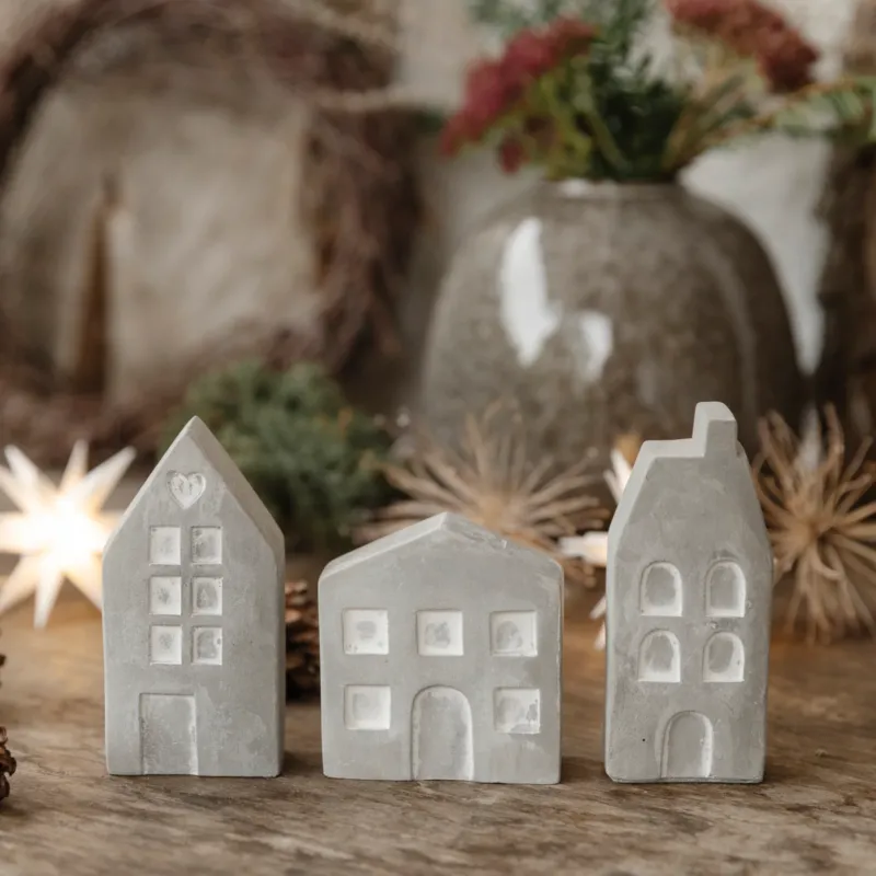 Weihnachtsdeko 3er Set Häuser S - Beton