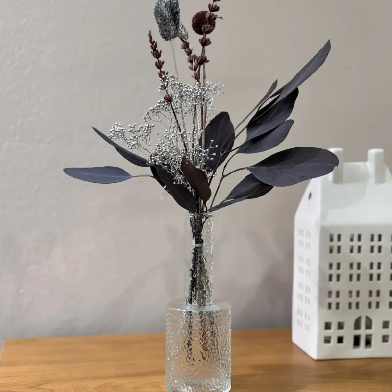 Trockenblumenstrauß Mini Frosted Wine in Bordeaux und Silber