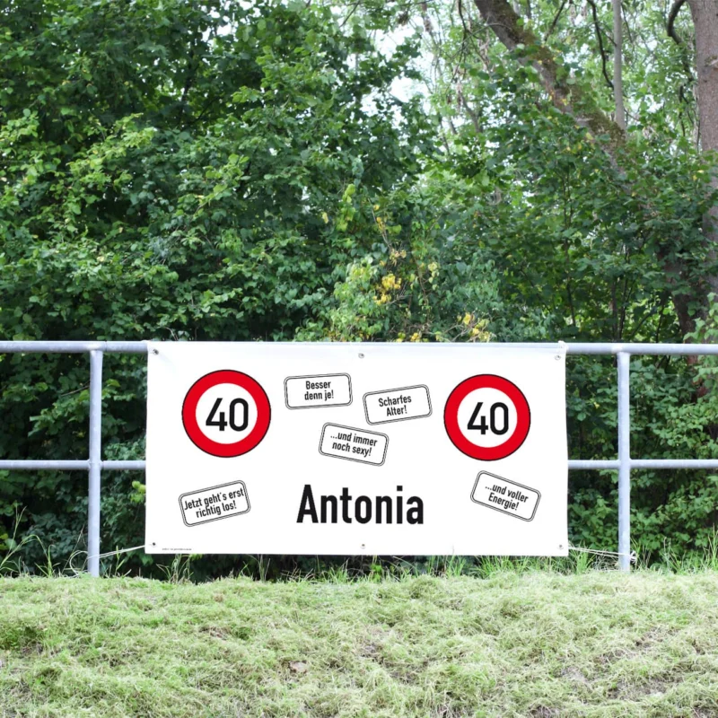XXL-Banner zum Geburtstag - Achtung 40 - mit Namen