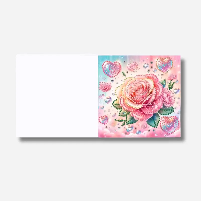 Diamond Painting Glückwunschkarte mit funkelndem Rosenmotiv und Herzen zum Selbstgestalten
