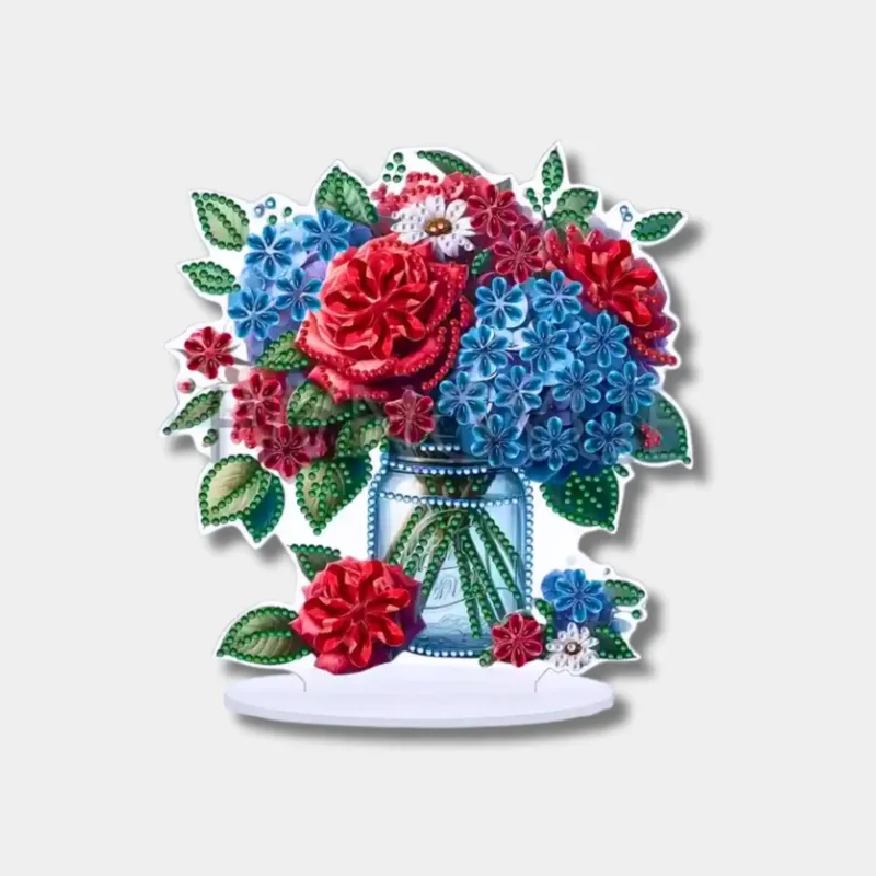 Diamond Painting Aufsteller Blumenstrauß mit bunten Glitzersteinen als dekoratives DIY-Geschenk für Muttertag
