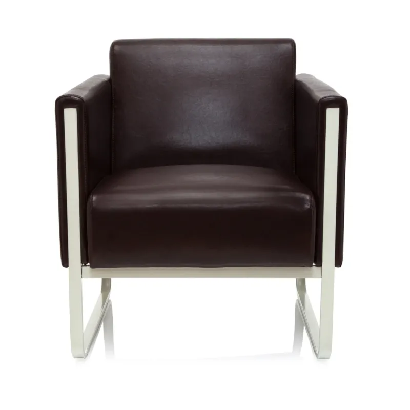 Brauner Polstersessel ARUBA mit Lederbezug und weißem Metallgestell von hjh OFFICE