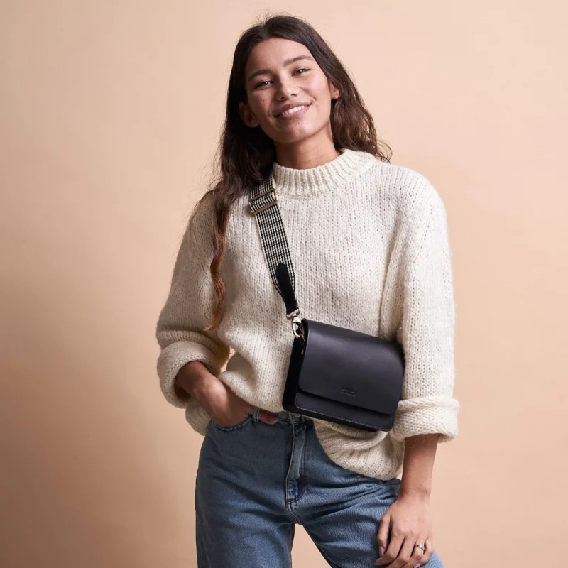 Audrey Mini Tasche - Leder Schwarz mit 2 Straps