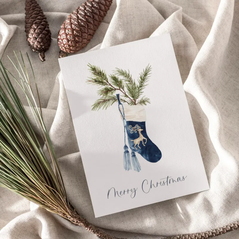 Weihnachtskarte auf Strukturpapier Strumpf A6