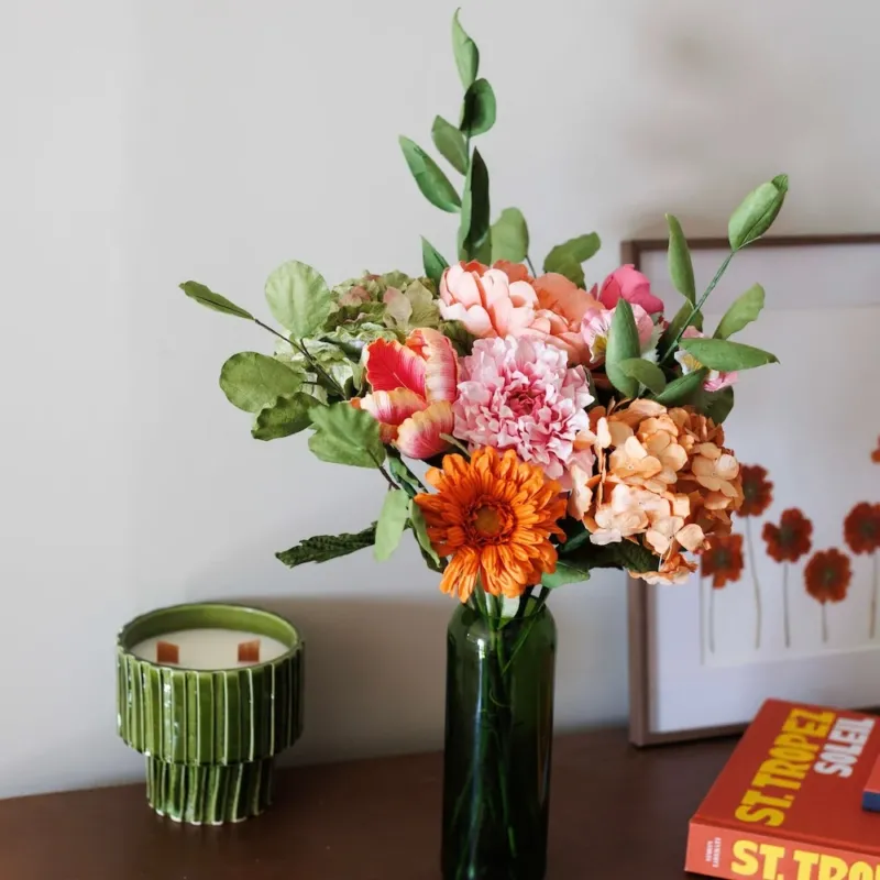 Bouquet fleurs en papier Claudel, composition florale papier tons pastel vue de face - Flowrette