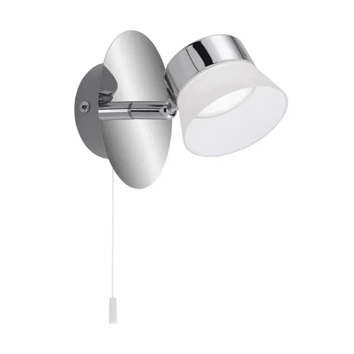 Wandlampe LED mit Schalter zum ziehen briloner 2209-018 spiegellampe mit zugschalter chrom mit matten weißen Lampenschirm aus Kunststoff