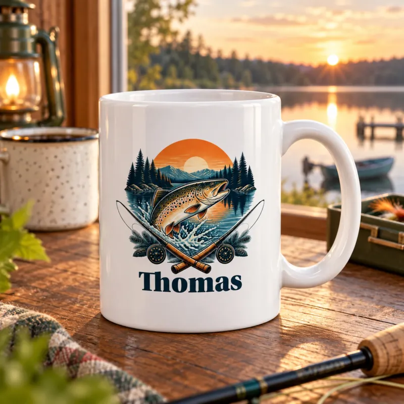 Angler-Tasse mit Namen – Angeln. Abschalten. Glücklich sein. – Wohnambiente