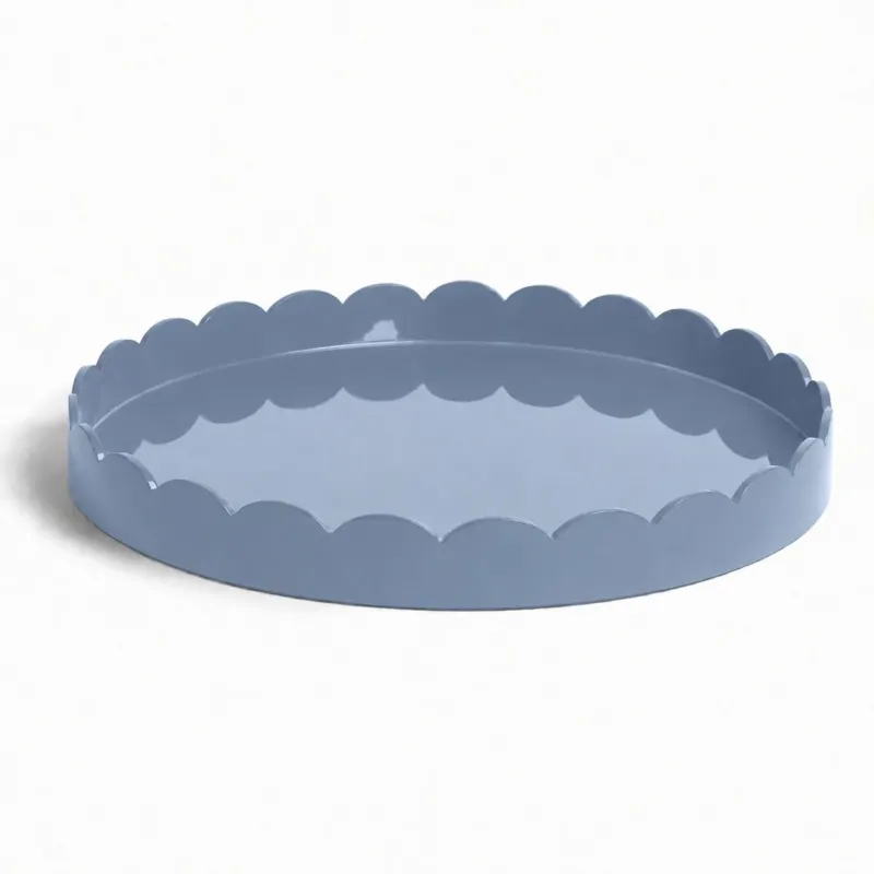 Chambray Blue Round Lacquered Scallop Ottoman Tray – Limited Edition - Addison Ross Ltd UK