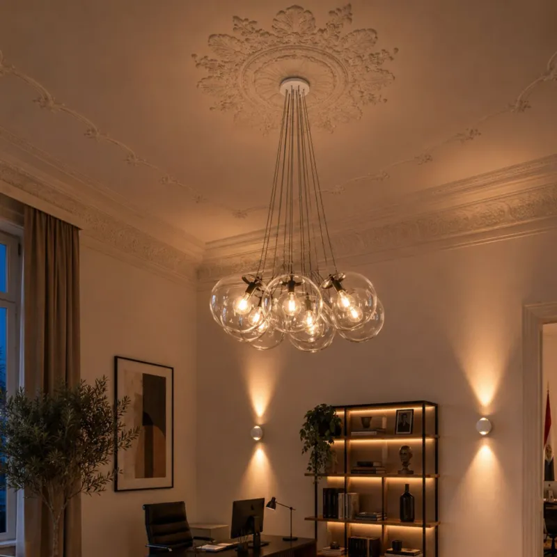 s.luce Orb Cluster Mehrfach-Hängelampe 7-flammig 7x30cm als elegante Glaskugel-Pendelleuchte im Wohnraum