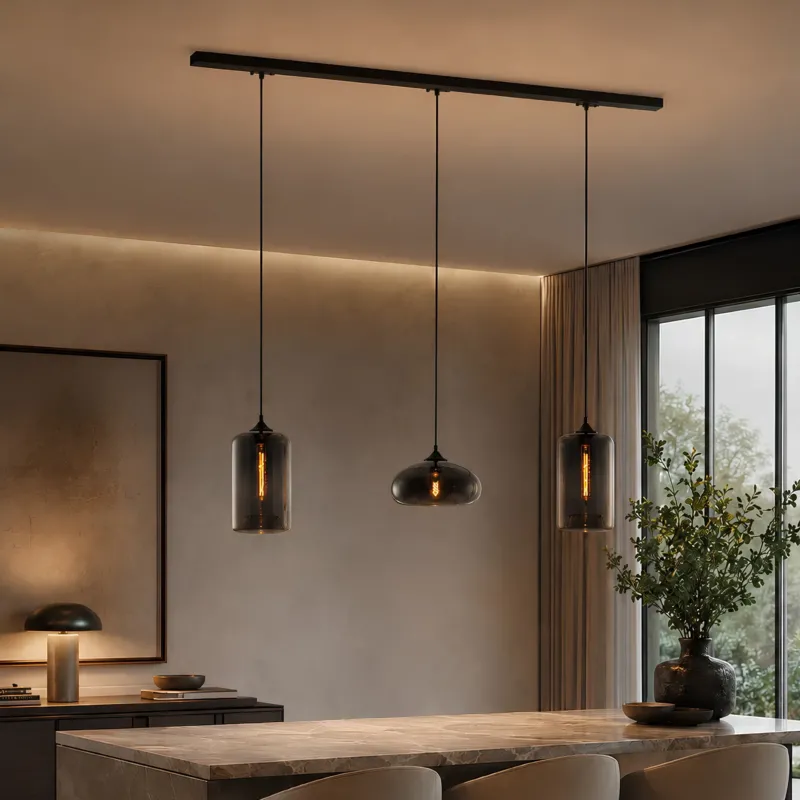 s.luce Cruet Esstischlampe 1-Phasen-Schiene 200cm Mitteleinspeiser als moderne Pendelleuchte über dem Esstisch