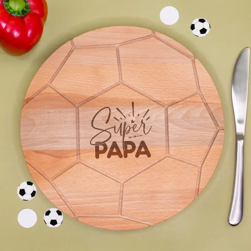 Rundes Schneidebrett aus Buchenholz mit Gravur Super Papa Geschenk Vatertag
