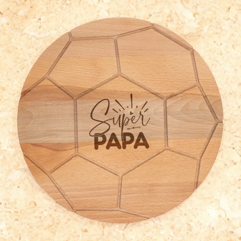 Frühstücksbrett aus Holz graviert Super Papa rund Ø26 cm