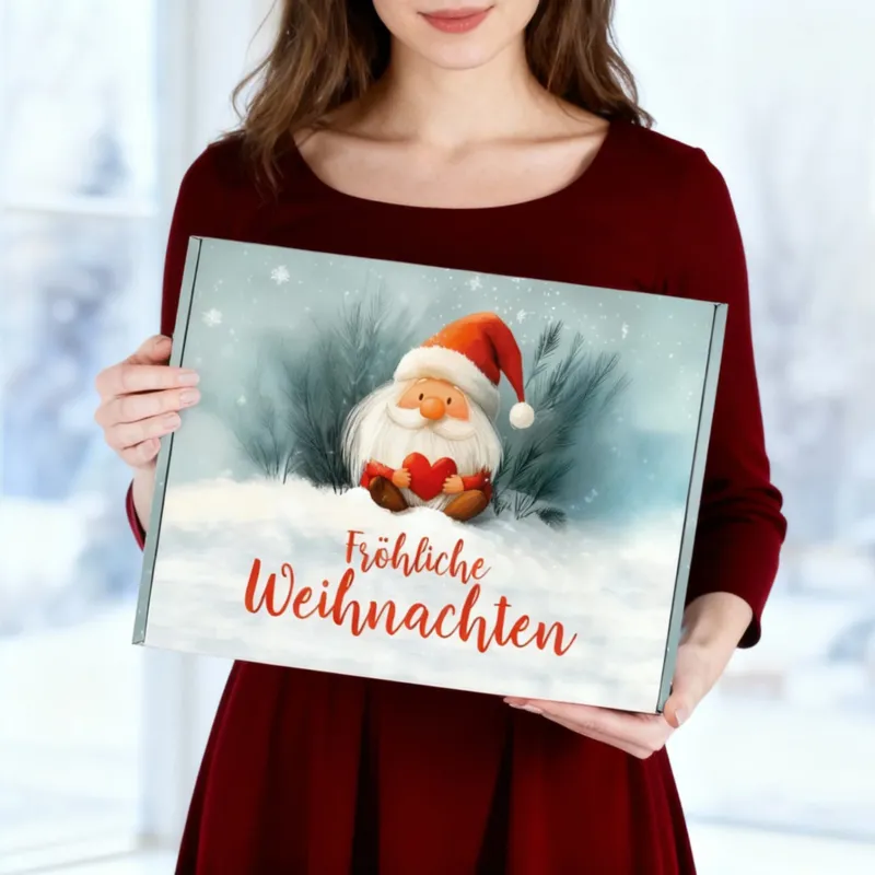 Geschenkbox 'Fröhliche Weihnachten' mit Wichtelmotiv | XL Geschenkverpackung für große Geschenke