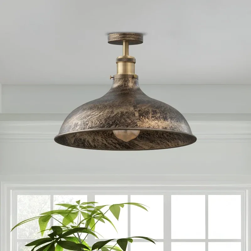 Industrielle Deckenleuchte aus Kupfer mit 36 cm Schirm, ideal für moderne Wohnzimmer und Esszimmer im Vintage-Stil.