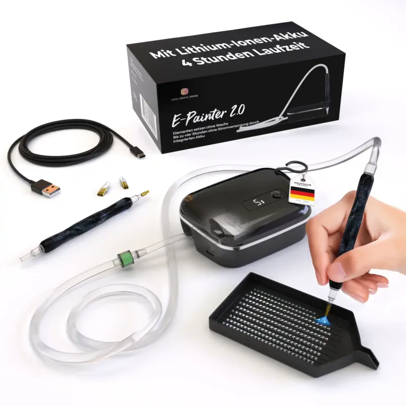 Elektrischer Diamond Painting Stift E-Painter Black Edition mit Vakuum-Sauger für müheloses Diamanten Setzen ohne Wachs