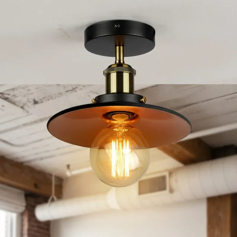 Unterputz Deckenleuchte Schwarz Gold – Industrie Tellerlampe ~3921