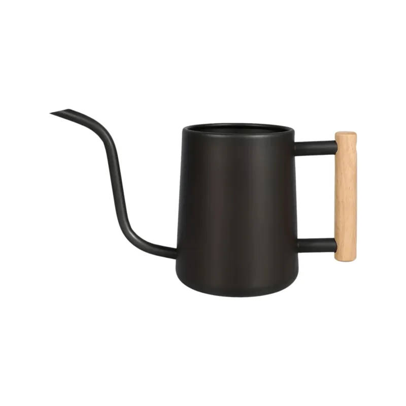 TIVVA – Indoor-Gießkanne aus Edelstahl, 1 L, Schwarz mit Holzgriff