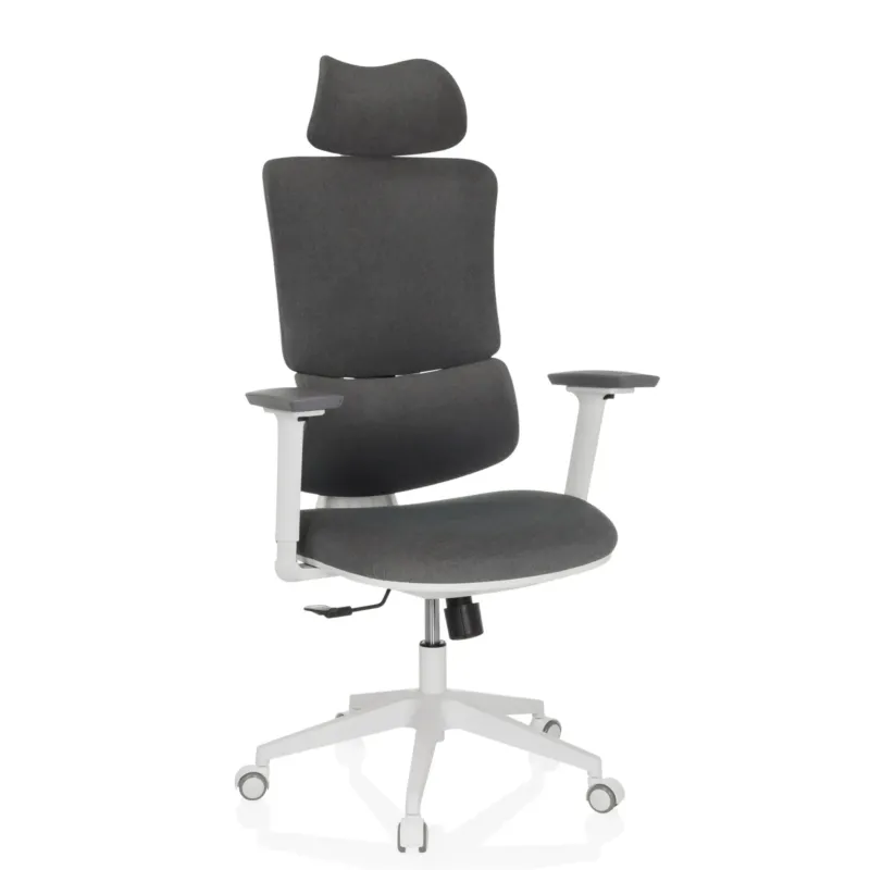 Homeoffice-Bürostuhl ERGOMY WF mit grauem Stoffbezug und weißem Rahmen von MyBuero