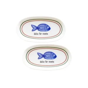 Fish Oval Service 2 Pieces 21 cmFish Oval Ceramic Serving Plate Set of 2 - Elegant 21 cm Seafood & Appetizer Dish - Exporgin - Global Shopping Site