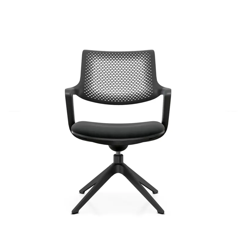 Schwarzer Besucherstuhl FLEX CHAIR V mit netzförmiger Rückenlehne und vierfußigem Gestell von Bosen Europe