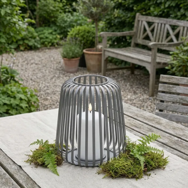 Metall-Laterne inkl. LED-kerze – Outdoor | Grau – 22 cm