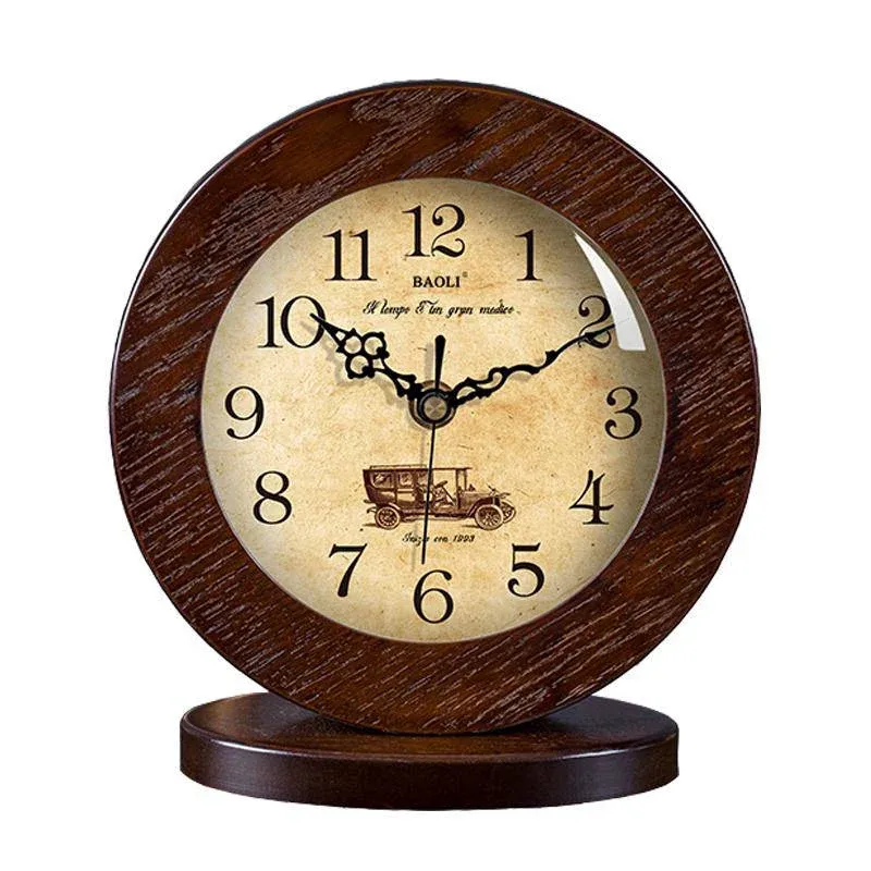 Runde Vintage Tischuhr aus Holz