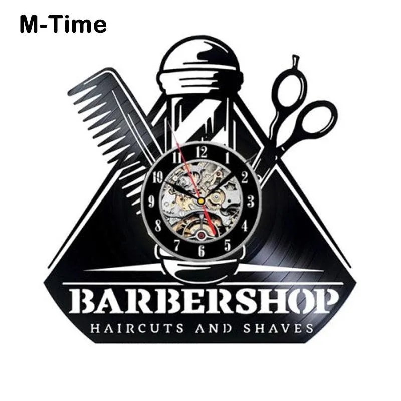 Schallplattenuhr für Friseursalon Barbershop Deko