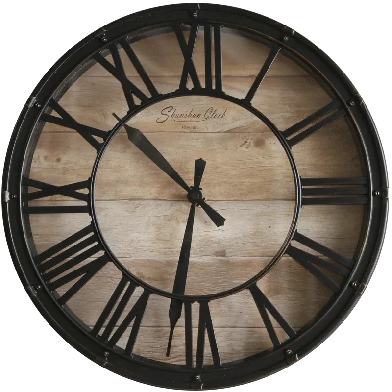 Große Wanduhr Holzoptik römische Ziffern