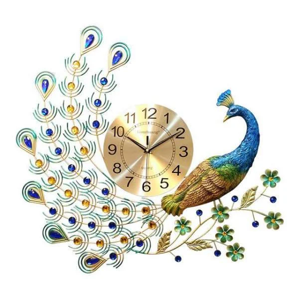 Dekorative Wanduhr mit großem Pfau